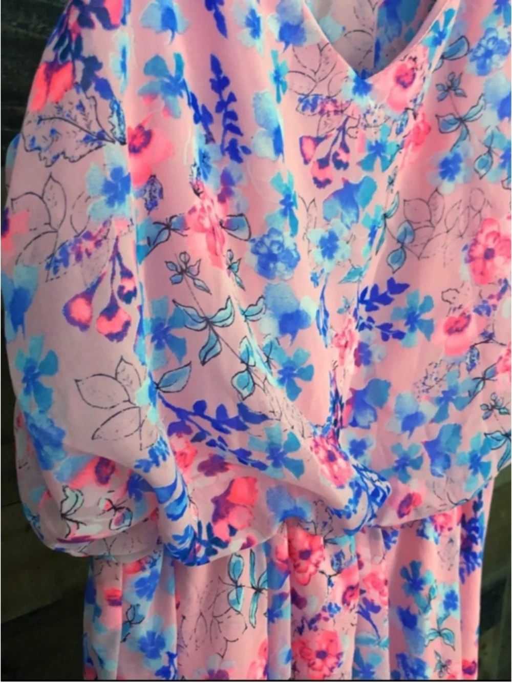 My Story Pink Floral Midi Dress with Blue Floral Print